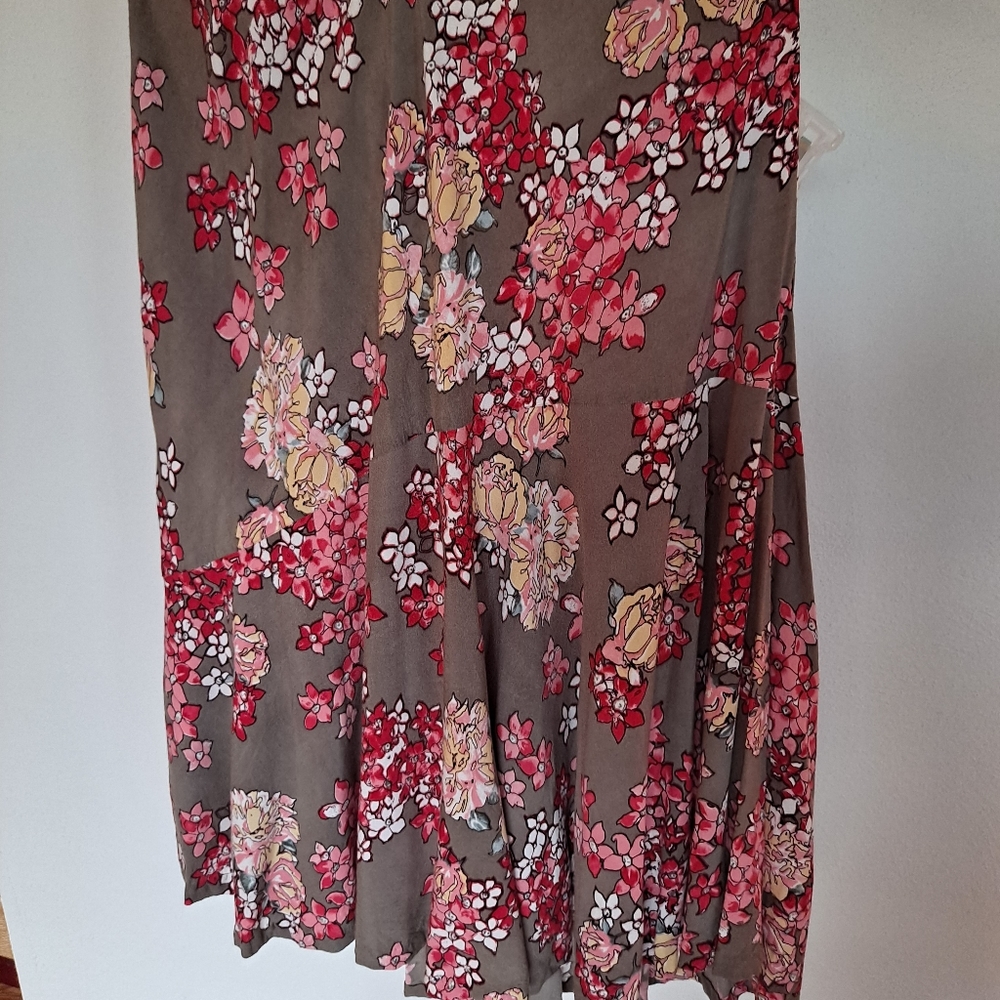 Pink and taupe floral skirt